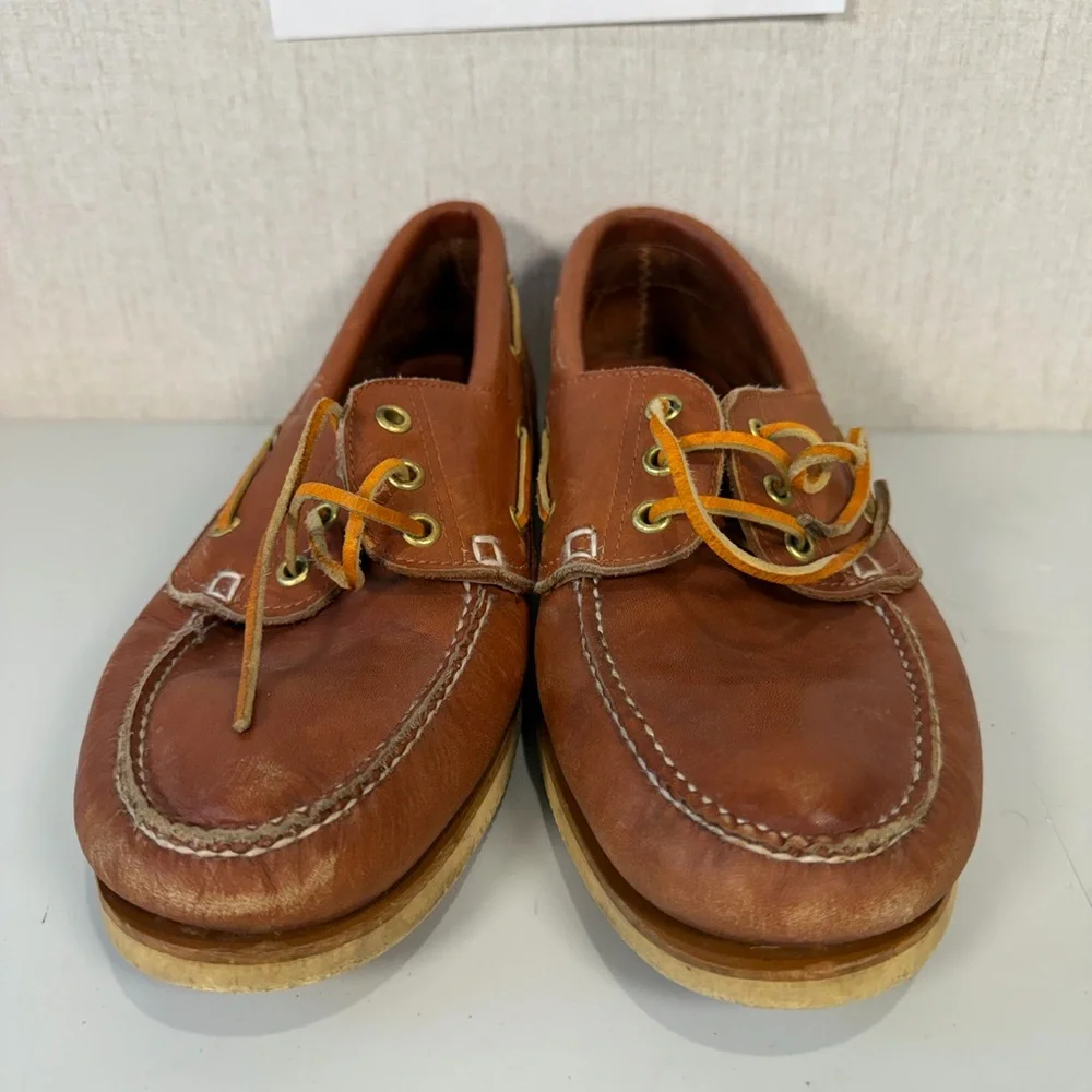 Harbor Tack Sail Boat Shoes-Genuine Hand Sewn Brown Leather‎ Size 12